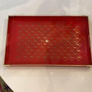 Otagirl Lacquerware Serving Tray. Red w/Gold Rocking Horses. Gold Trim